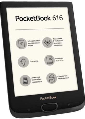 6" PocketBook 616 8 GB eBook - Designmerkmale: eingebaute Hintergrundbeleuchtung, Kipptasten
