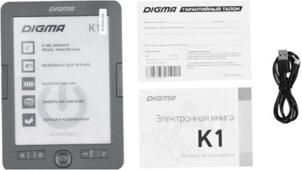 6" E-Book DIGMA K1 - Größe: 116x164x9,5 mm, Gewicht: 150g