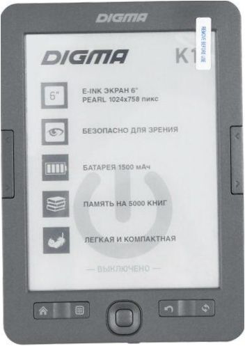 6" E-book DIGMA K1 - Abmessungen: 113x160x9 mm, Gewicht: 174g