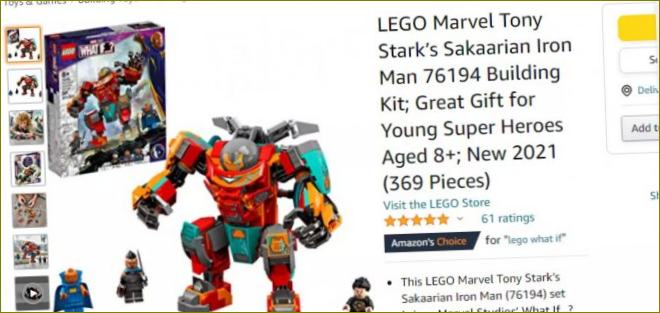 Iron Man Baukasten von Lego Marvel auf Amazon Versand aus Amerika nach Berlin und St. Petersburg von einem Wiederverkäufer