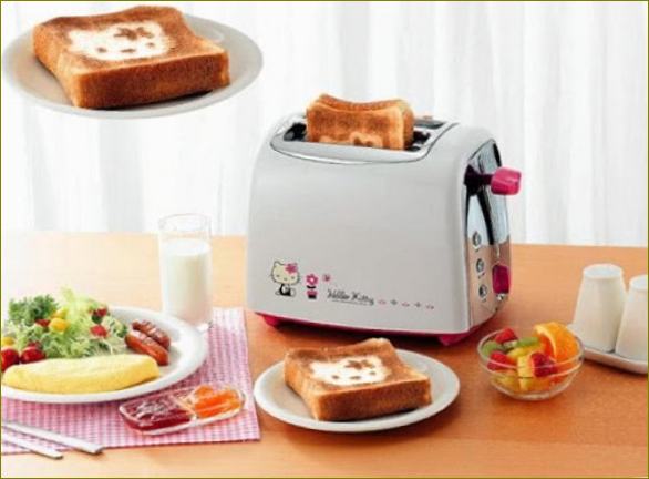 Toaster mit einer Zeichnung auf dem Brot, verbrennt Bilder