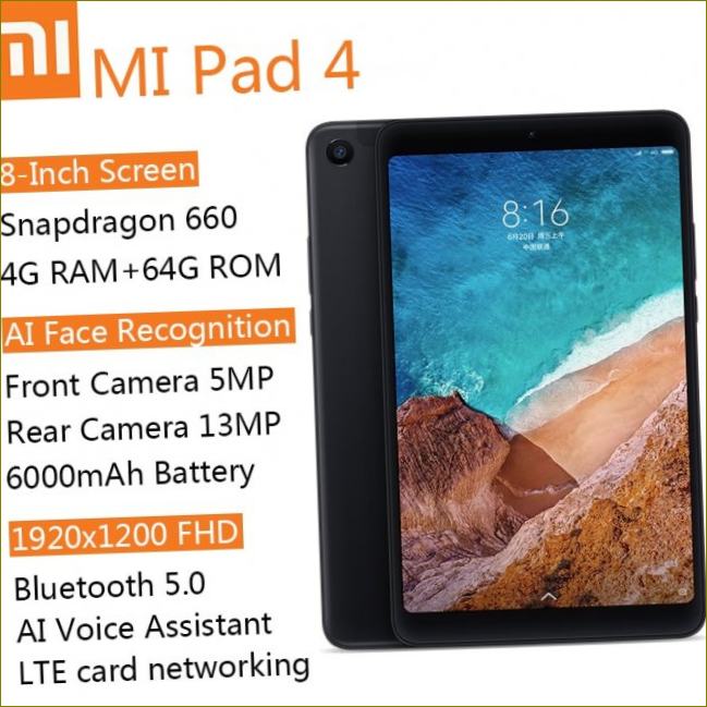 Tablet Xiaomi MI Pad 4, 8.0 Zoll, Android, Wi Fi, LTE, 4GB 64GB, HD Display, 6000mAh, MIUI 9.0, Snapdragon 660 Core 8, Tablet PC|Planets|| Aliexpress