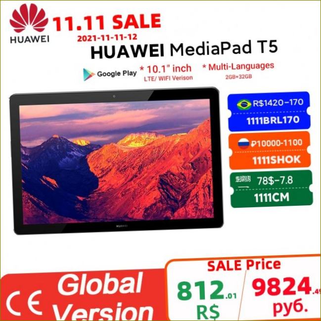 Globale Version HUAWEI MediaPad T5 4GB 64GB Tablet PC 10.1 Zoll Octa Core Dual Lautsprecher 5100mAh, microSD Karte Unterstützung Android 8.0|Tablets| Aliexpress